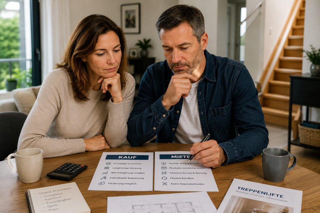 Konzeptvergleich zwischen Treppenlift mieten und kaufen mit finanziellen Aspekten