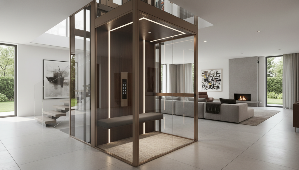 Moderner Homelift als komplett eingebauter Fahrstuhl in Wohnhaus