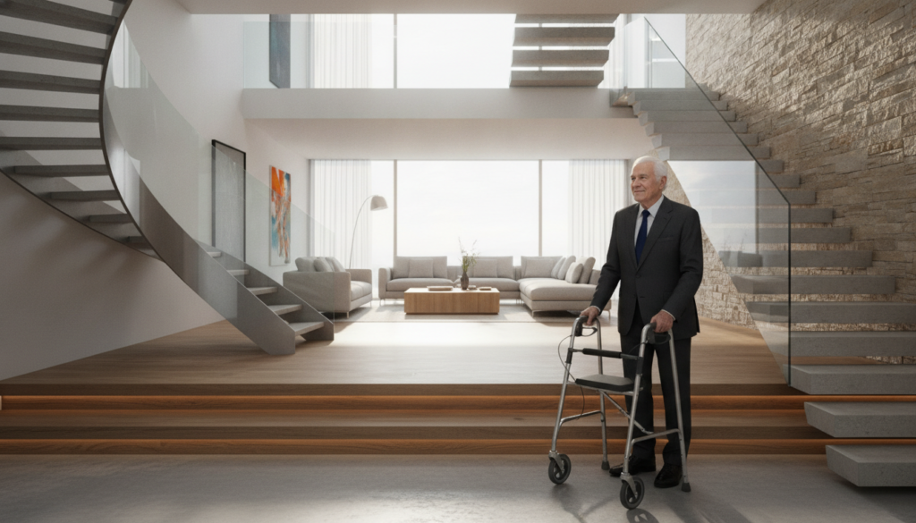 Verschiedene Treppenlift Arten in modernem Wohnhaus mit gerade und kurvige Treppen
